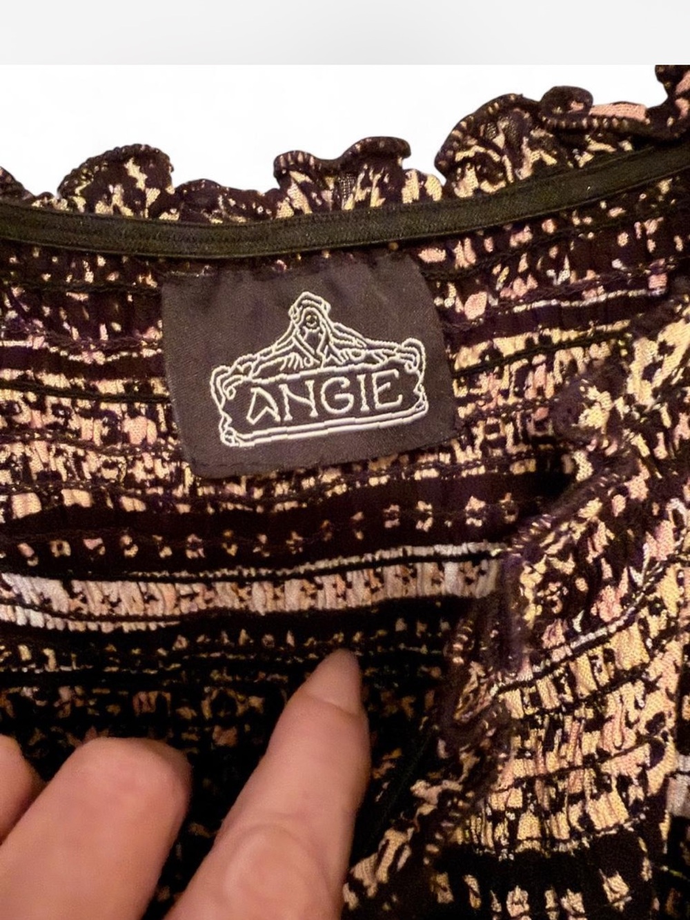 Smocked Square-Neck Peasant Top in Brown & cream paisley & floral print. - Picture 3 of 8